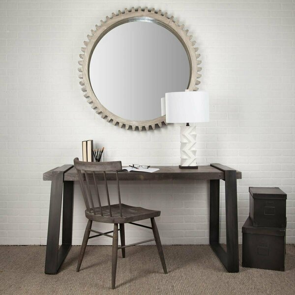 Homeroots 44 in. Round Wood Frame Wall Mirror, Silver 376381
